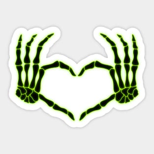 Neon Green and Black Skeleton Hands in a Heart-Shape Sticker